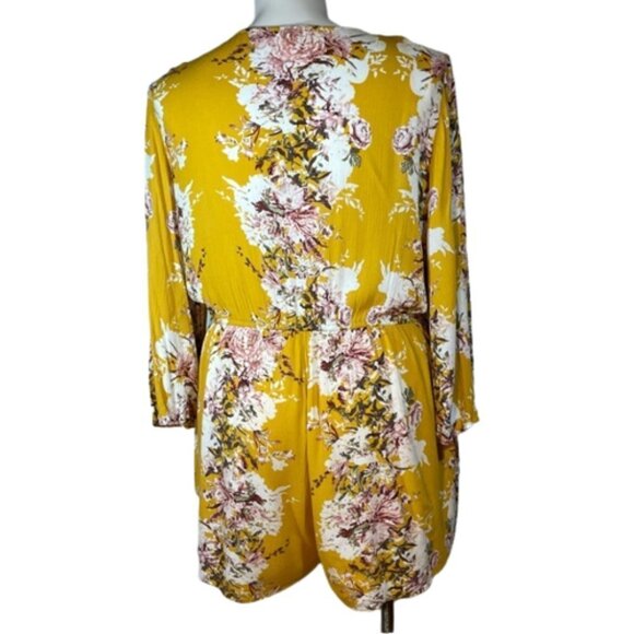 Chic Soul Mustard Floral Romper 2X (16-18) Plus Size Boho Festival - Picture 3 of 16